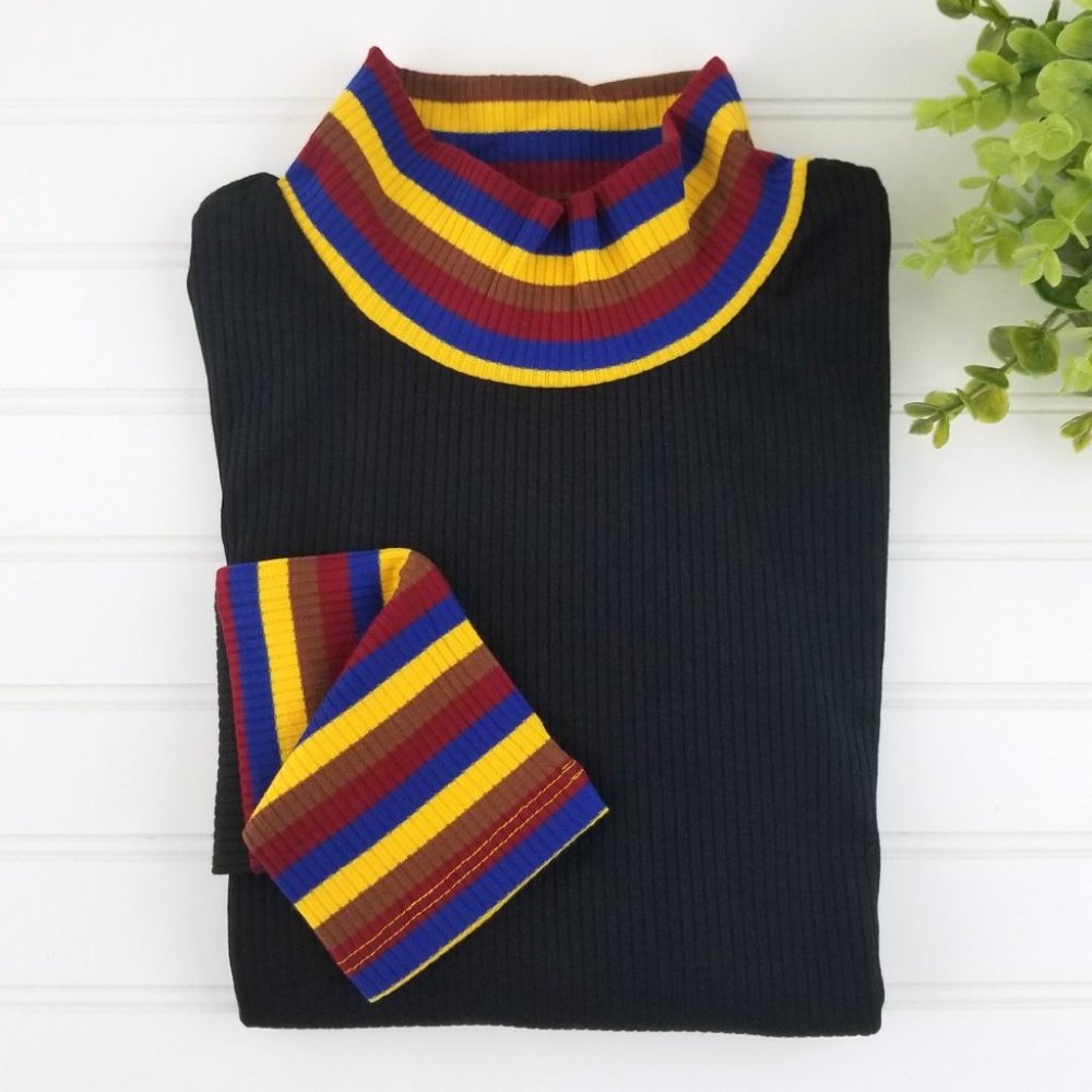 Mock Neck Striped Rib Top - Picture 7 of 7